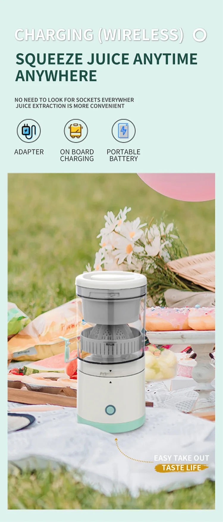 Wireless Rechargeable Mini Juicer Cup, Portable Electric Fruit Mixer & Food Processor, Fresh Juice Maker for Home & Travel